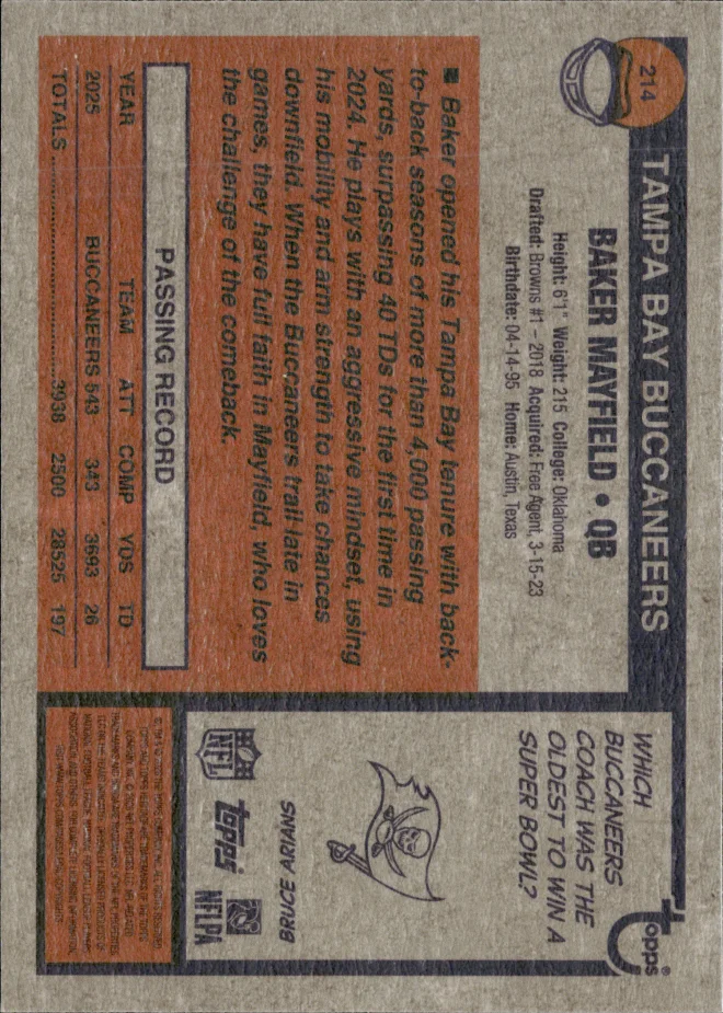 Baker Mayfield card back