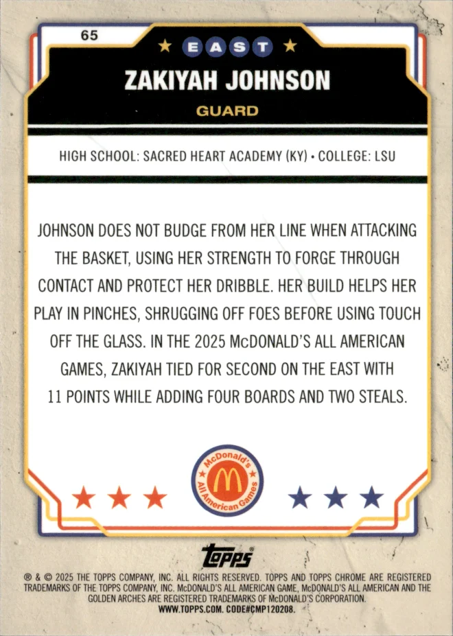 Zakiyah Johnson card back