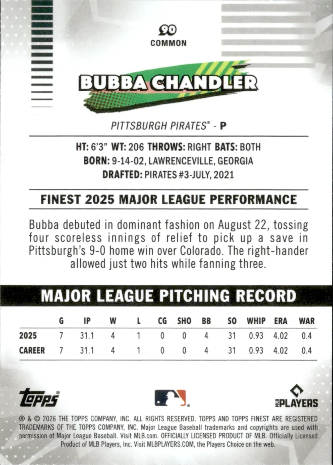 Bubba Chandler card back