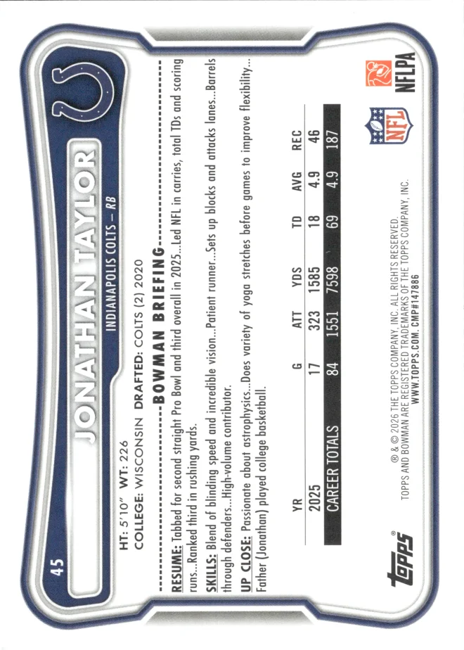 Jonathan Taylor card back