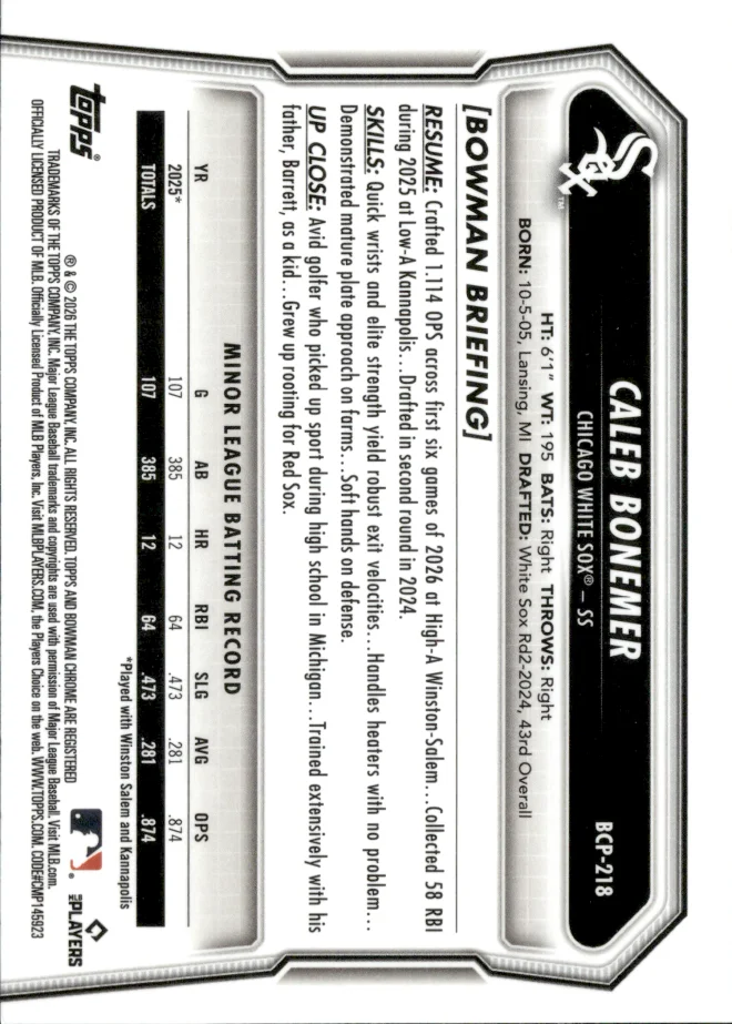 Caleb Bonemer card back