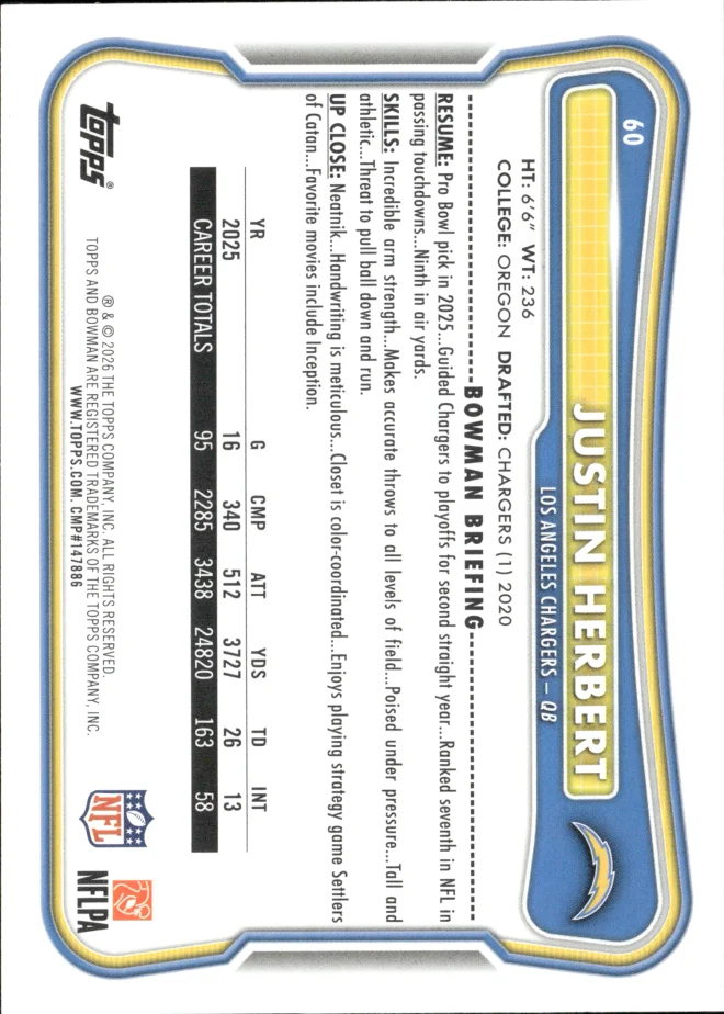 Justin Herbert card back