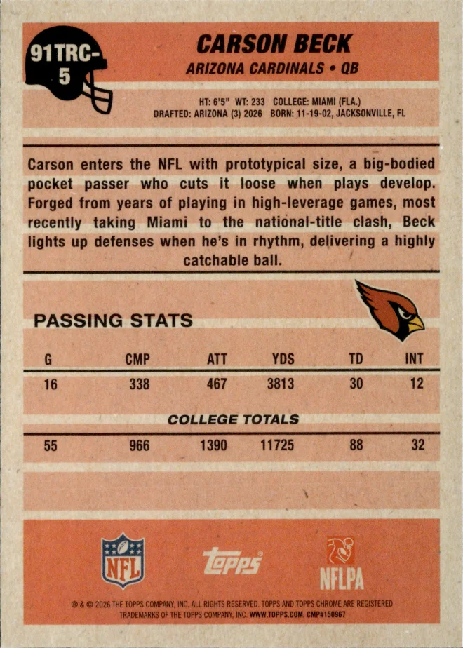 Carson Beck card back
