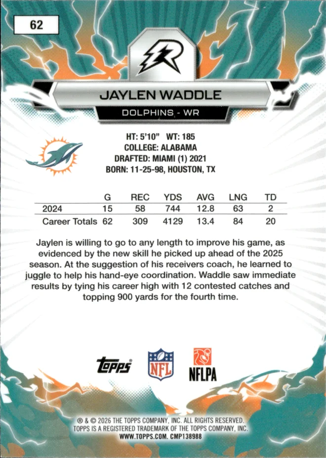 Jaylen Waddle card back
