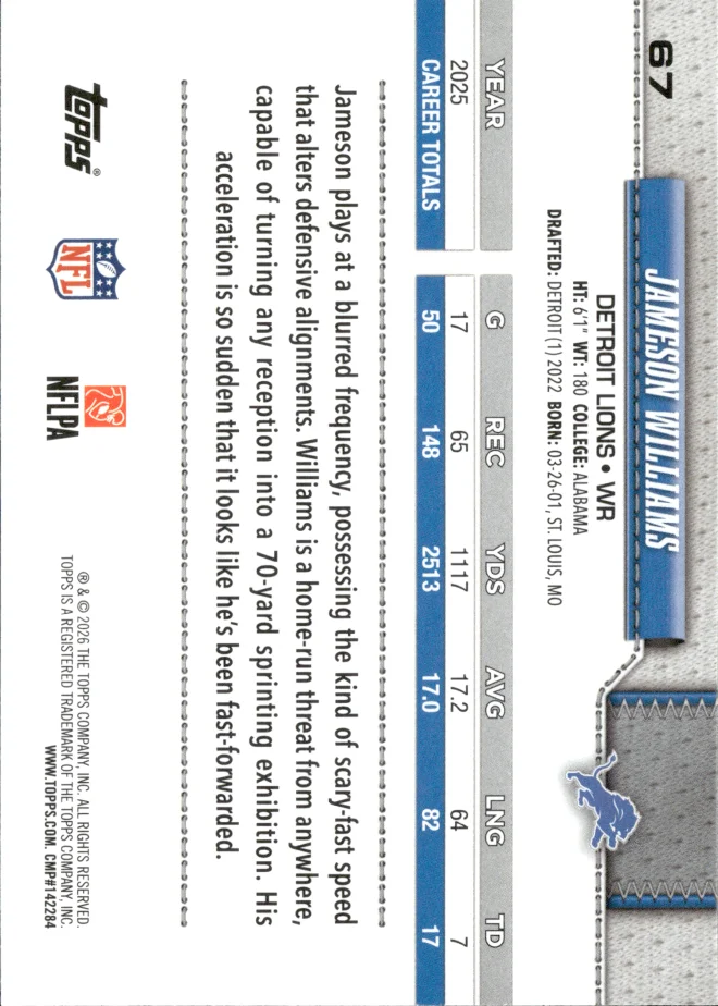 Jameson Williams card back