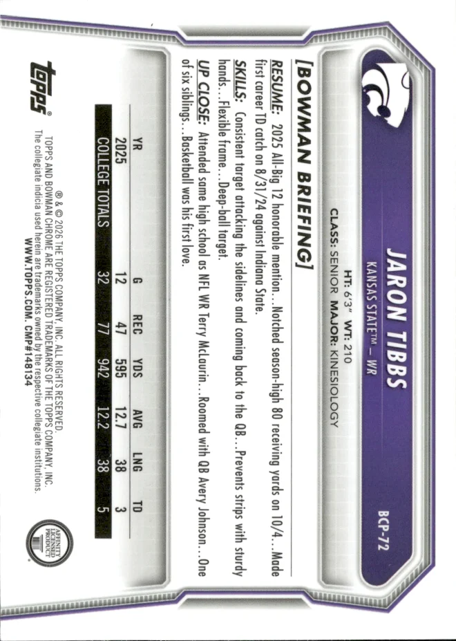 Jaron Tibbs card back