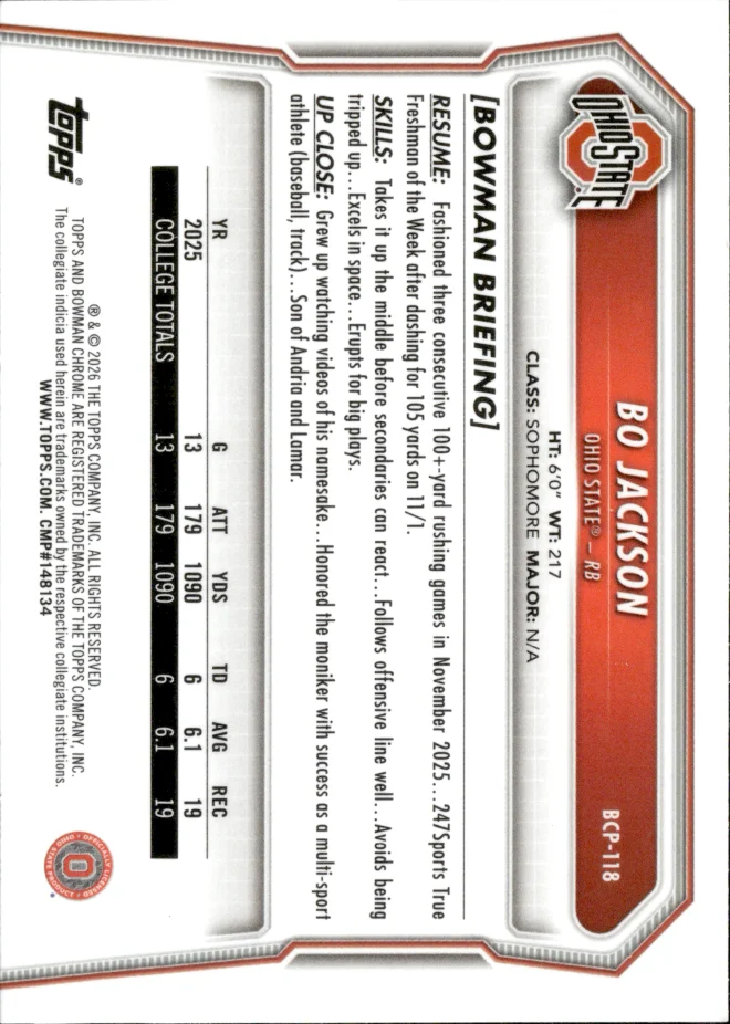 Bo Jackson card back
