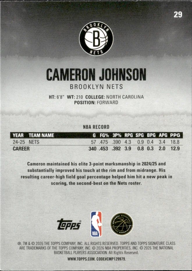 Cameron Johnson card back