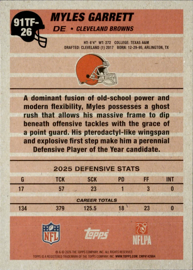 Myles Garrett card back