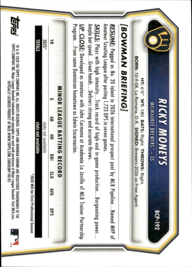 Ricky Moneys card back