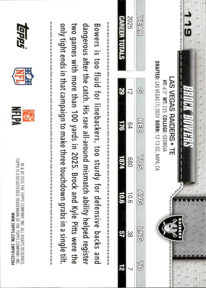 Brock Bowers card back