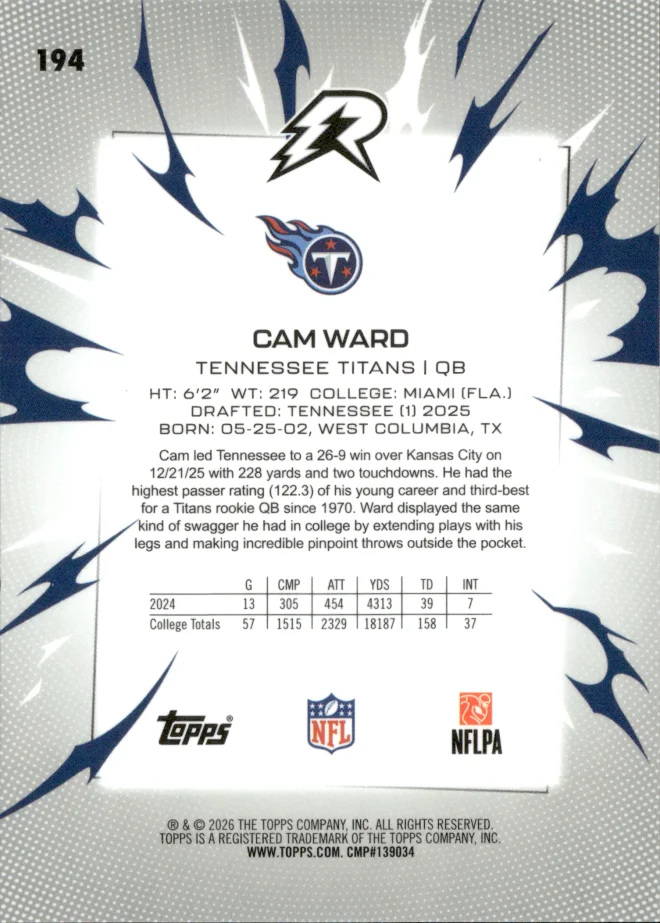 Cam Ward card back