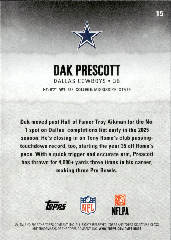 Dak Prescott card back