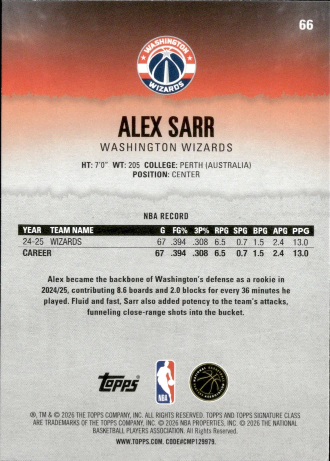 Alex Sarr card back