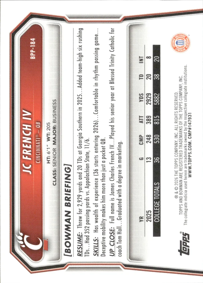 JC French IV card back