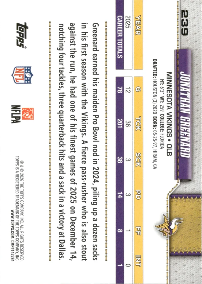 Jonathan Greenard card back