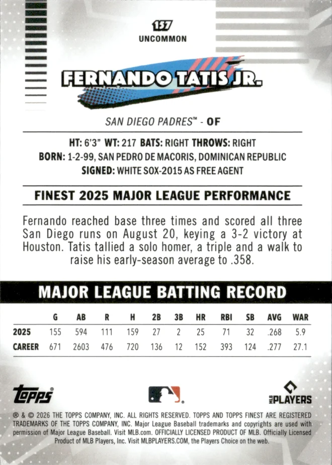 Fernando Tatis Jr. card back