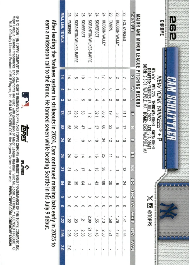 Cam Schlittler card back