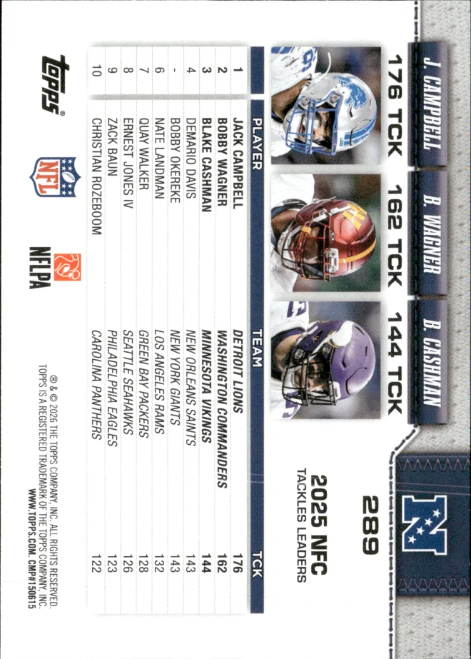 Jack Campbell / Bobby Wagner / Blake Cashman card back