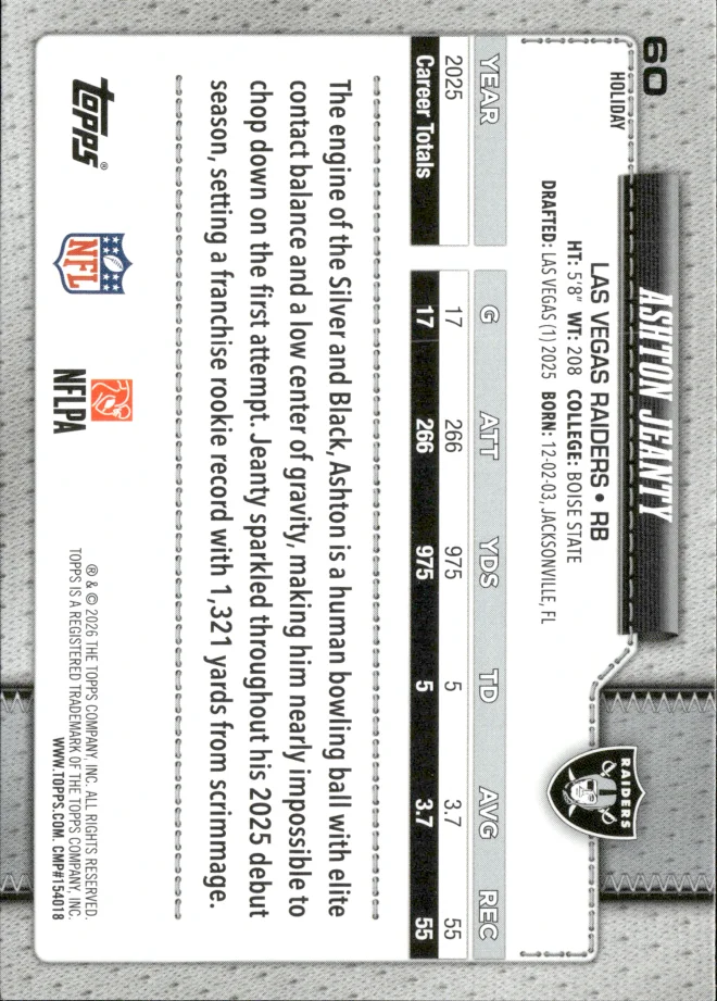 Ashton Jeanty card back
