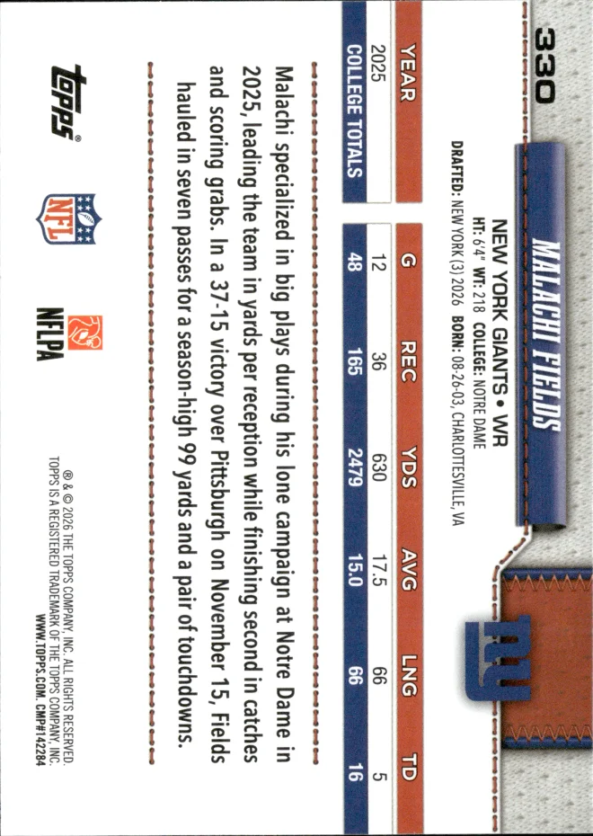 Malachi Fields card back
