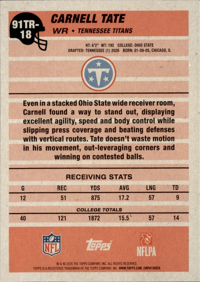 Carnell Tate card back