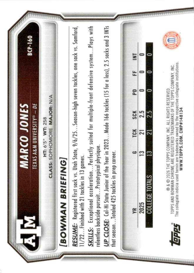 Marco Jones card back
