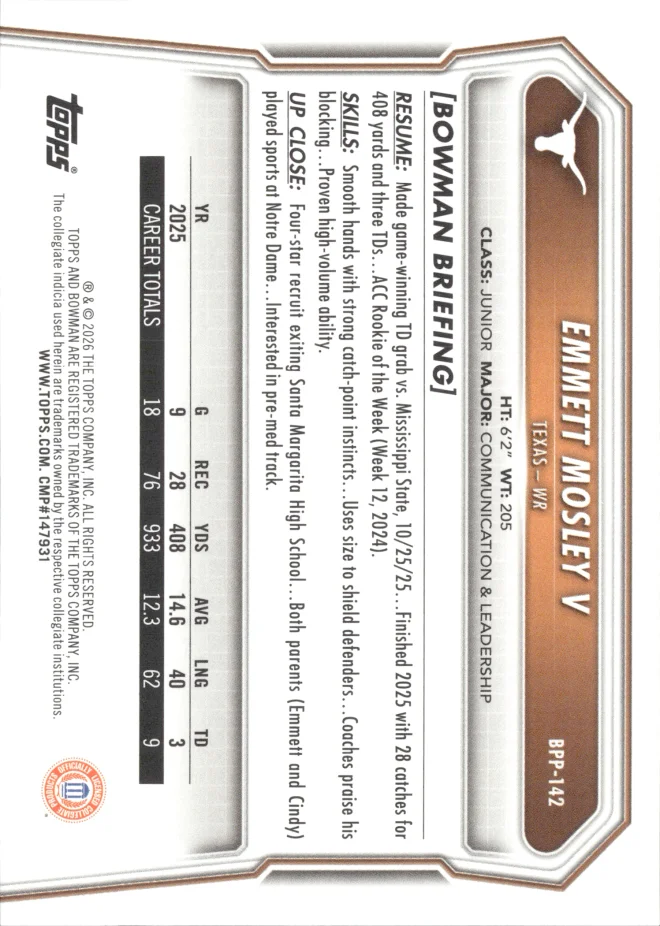 Emmett Mosley V card back