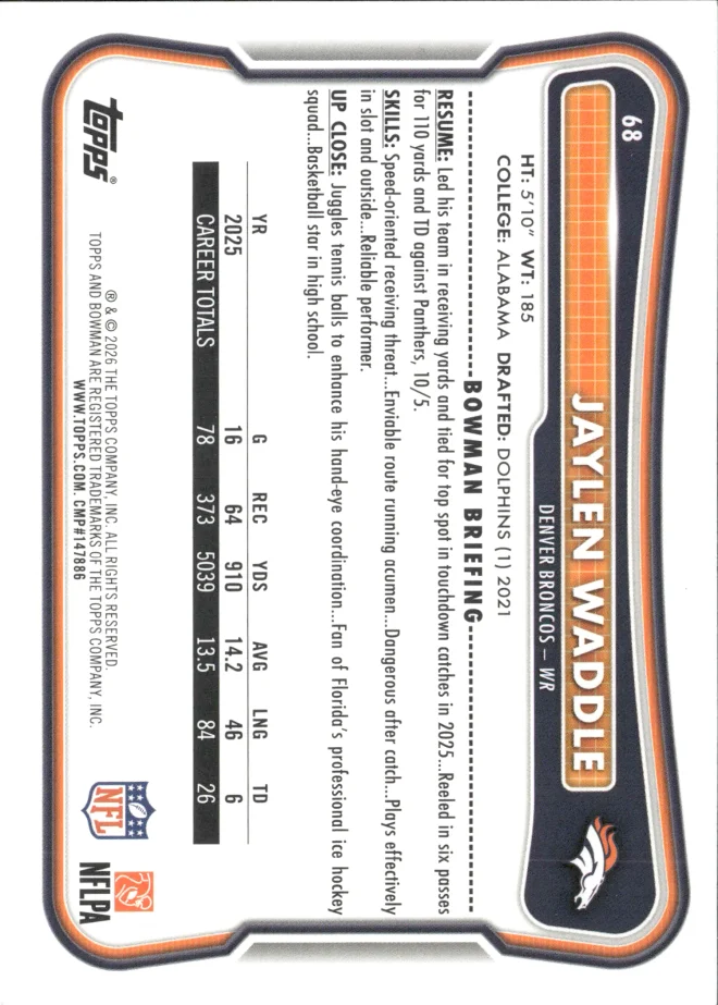 Jaylen Waddle card back
