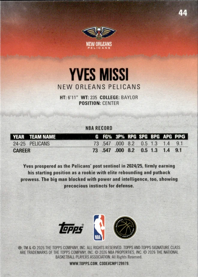 Yves Missi card back