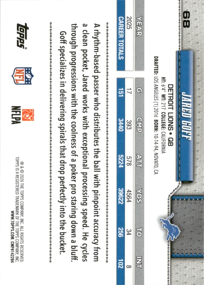 Jared Goff card back