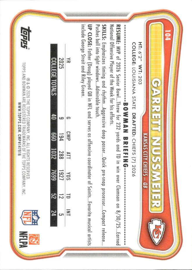 Garrett Nussmeier card back
