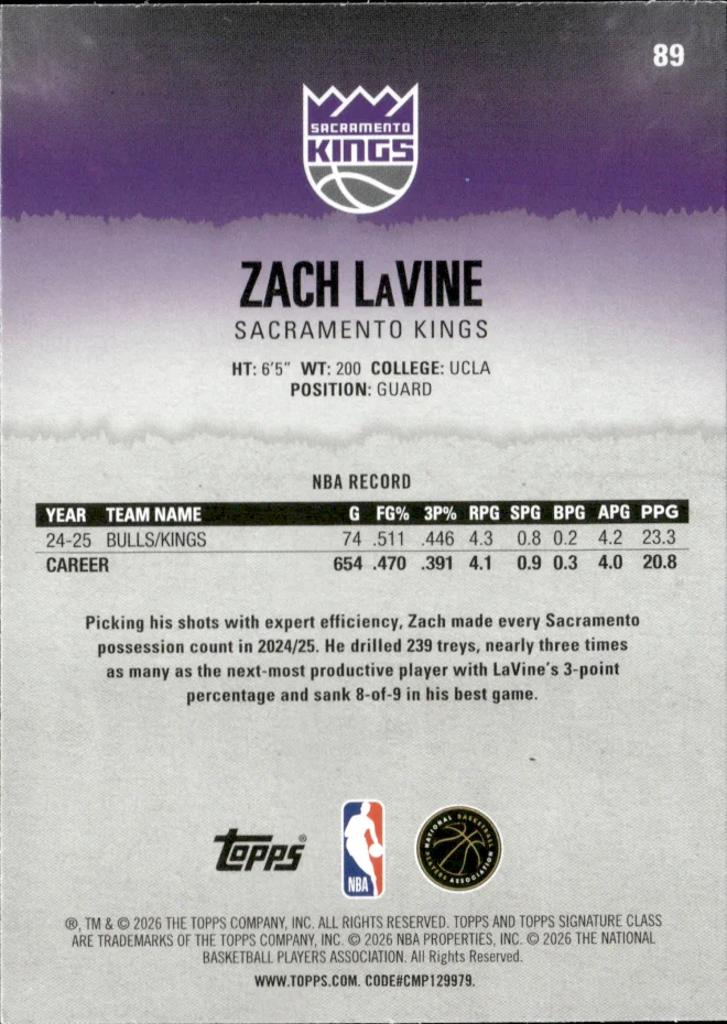 Zach LaVine card back