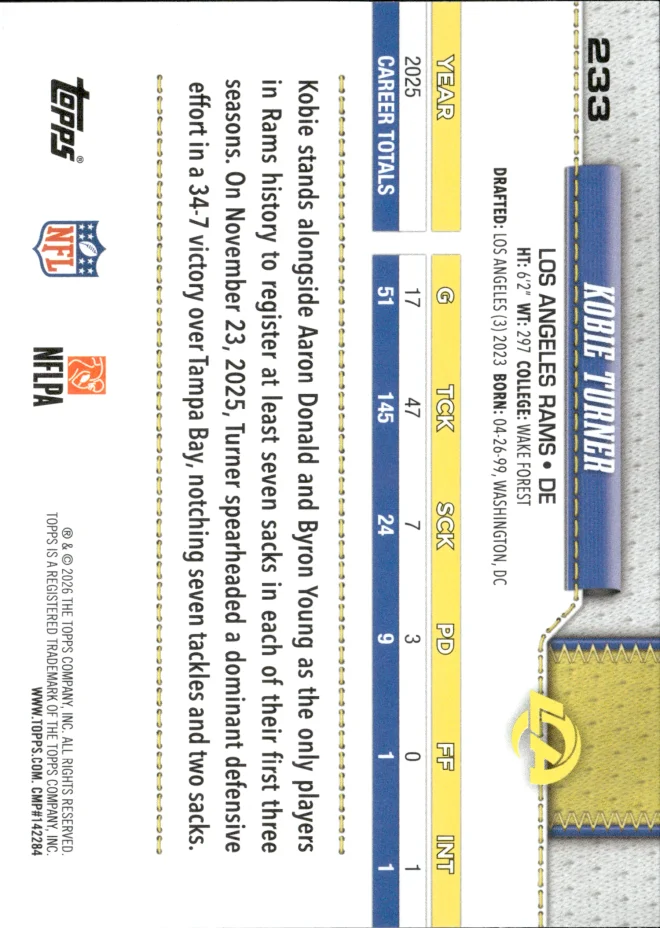 Kobie Turner card back