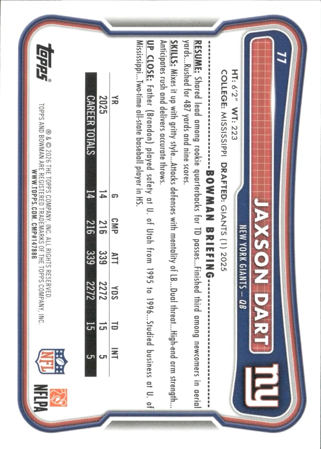 Jaxson Dart card back
