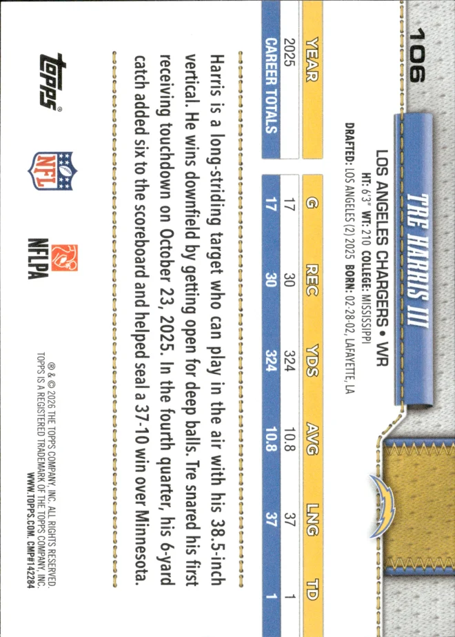 Tre Harris III card back