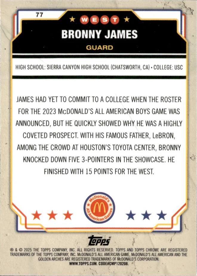 Bronny James card back