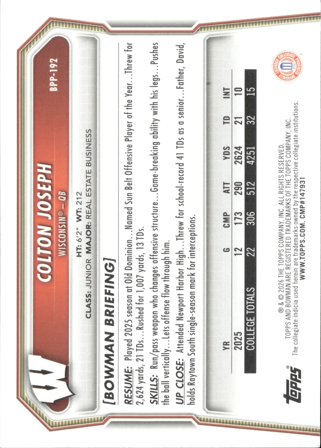 Colton Joseph card back