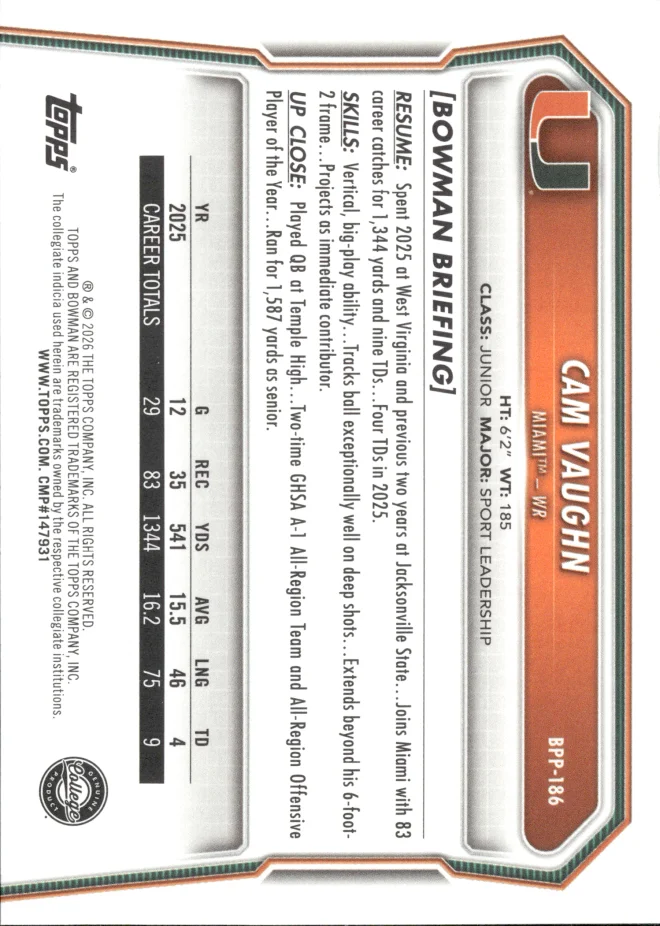 Cam Vaughn card back