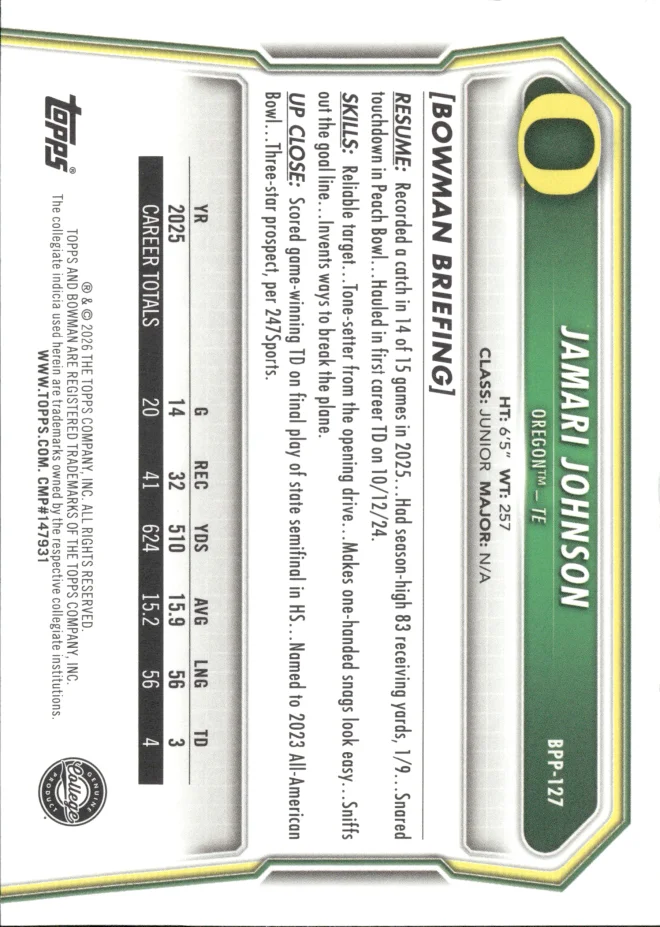Jamari Johnson card back