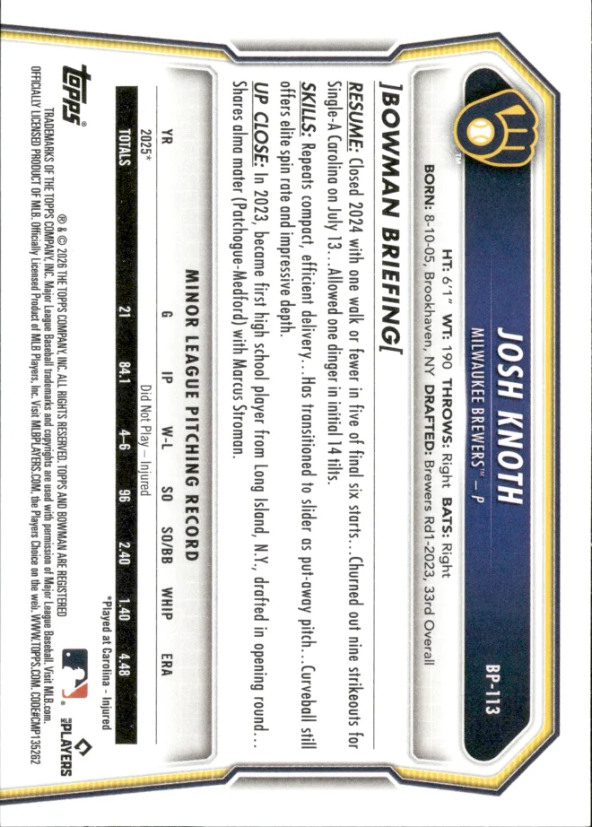 Josh Knoth card back