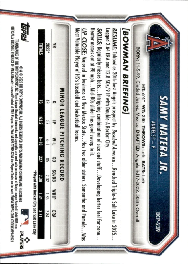 Samy Natera Jr. card back