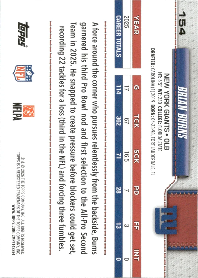 Brian Burns card back