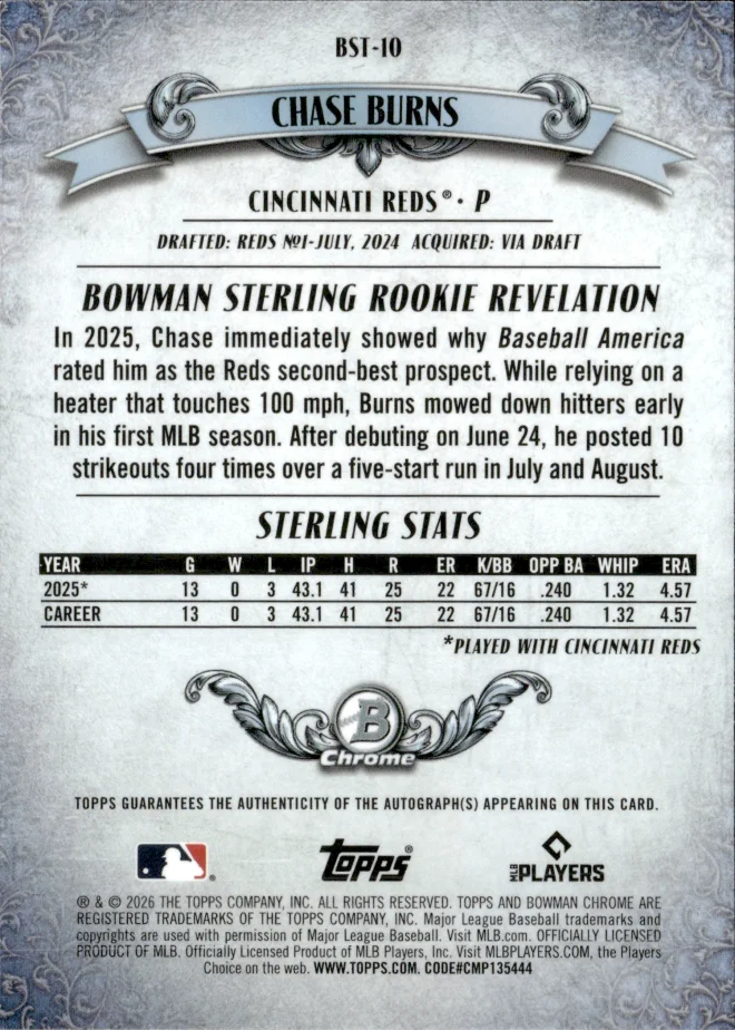 Chase Burns card back