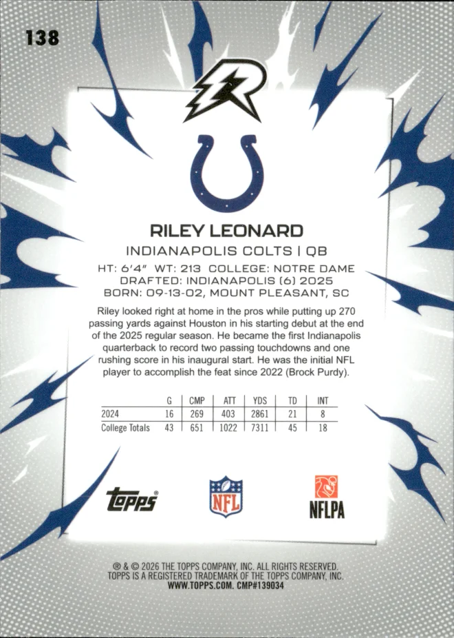 Riley Leonard card back