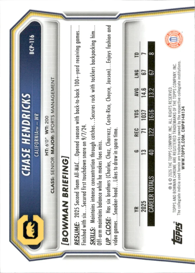 Chase Hendricks card back