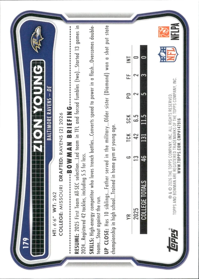 Zion Young card back