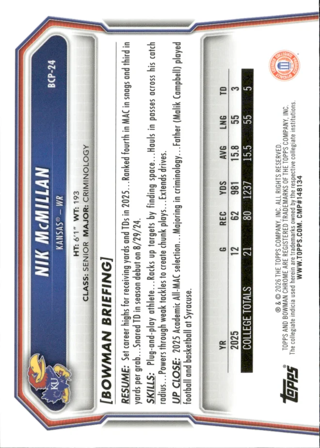 Nik McMillan card back