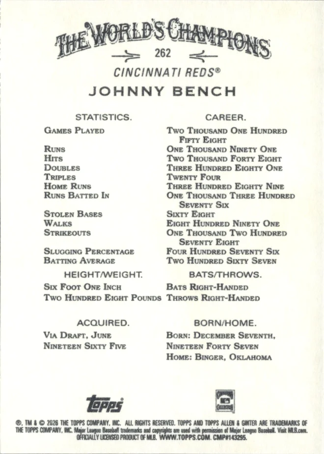 Johnny Bench card back