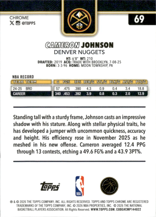 Cameron Johnson card back